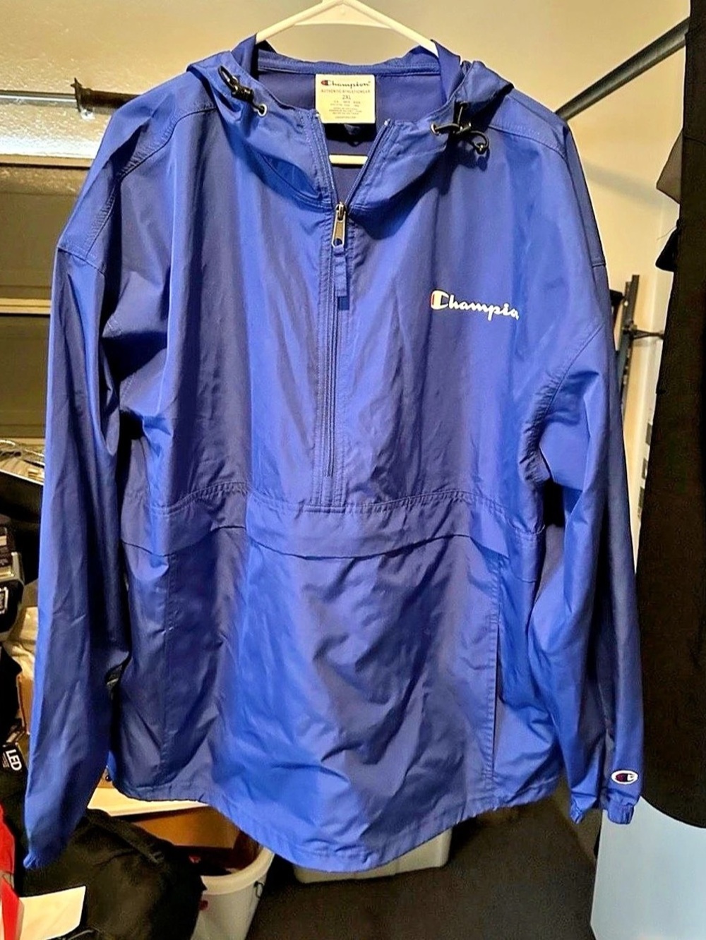 Champion Stadium Packable Jacket, Script Logo Men's Blue Windbreaker 2XL